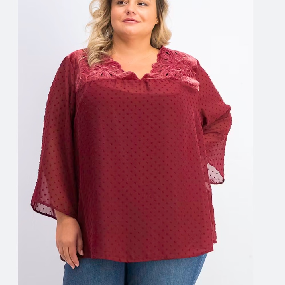 🆕Style & Co. Women's Mixed-Media Sheer-Sleeve Blouse